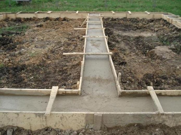 Gestorte strookfundering met de bekisting er nog omheen